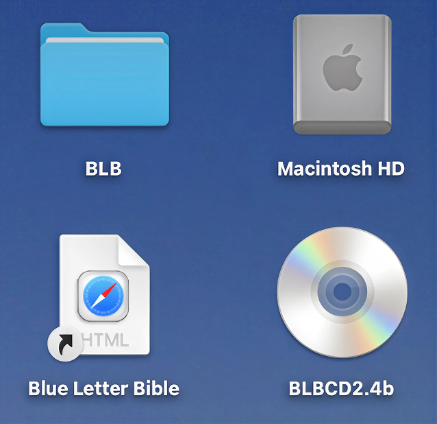 Blue Letter Bible icons ready on the macOS desktop