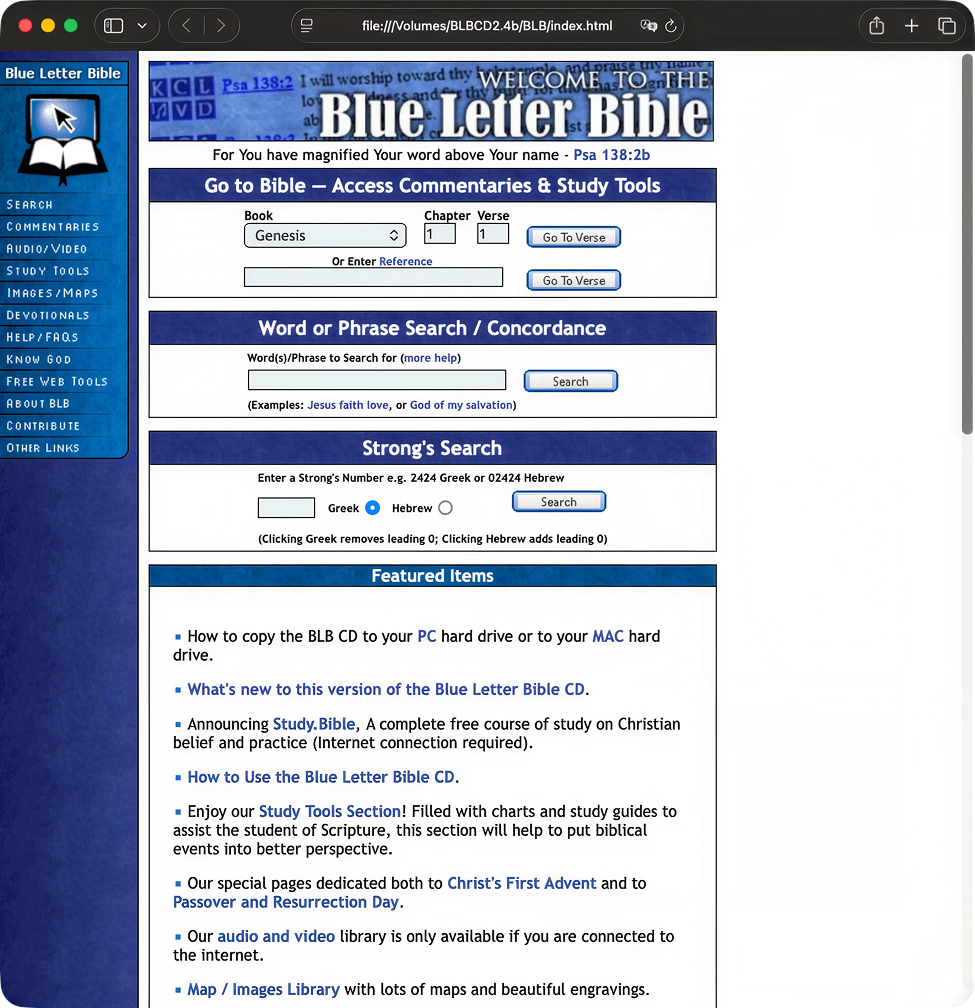 Blue Letter Bible CD opened from the desktop shortcut