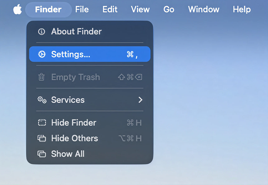 macOS Finder settings showing desktop item options
