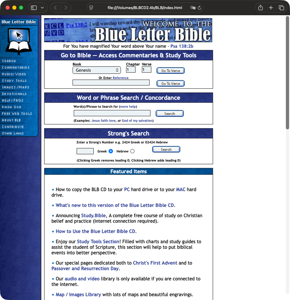 Blue Letter Bible CD contents displayed in Safari