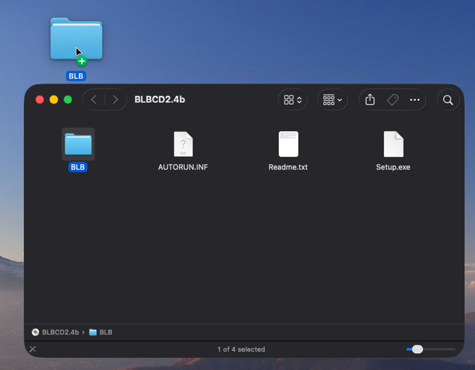 Dragging the BLB folder from Finder to the macOS desktop