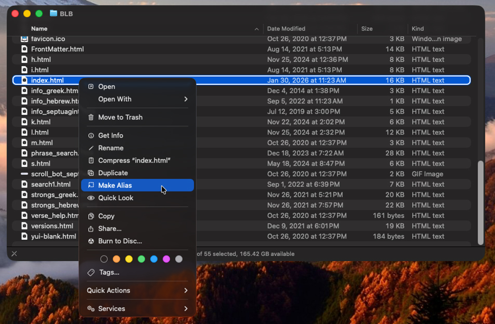 Creating an alias for index.html in macOS Finder