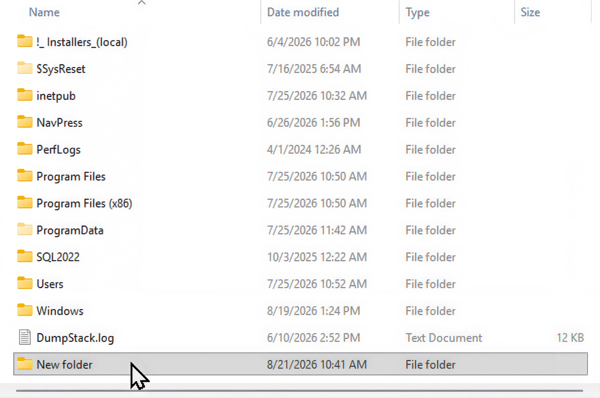 Windows Explorer context menu for creating a new folder