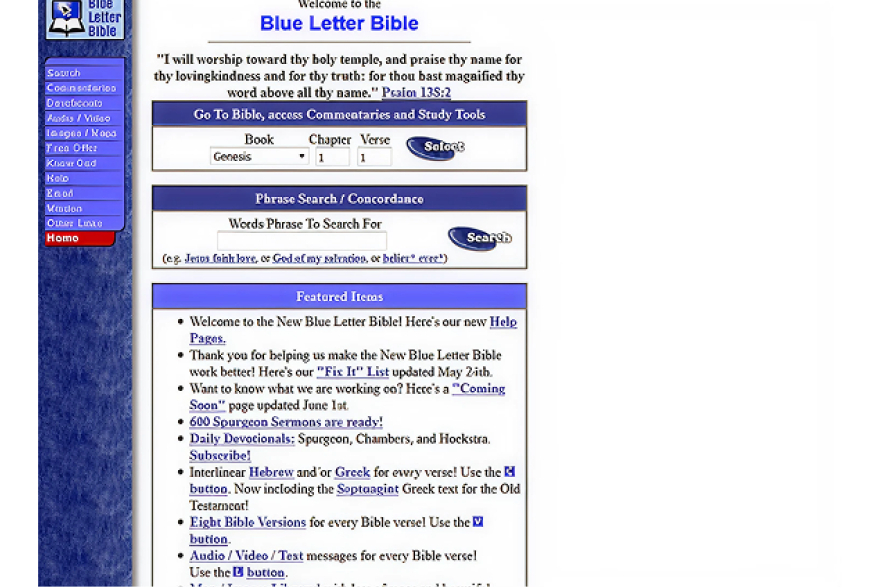 Screenshot of Blue Letter Bible Version 2.0 homepage